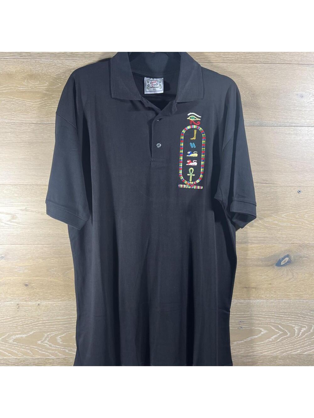 Carla Craft Egyptian Cotton Men's XXL Black Hieroglyphics Polo Shirt